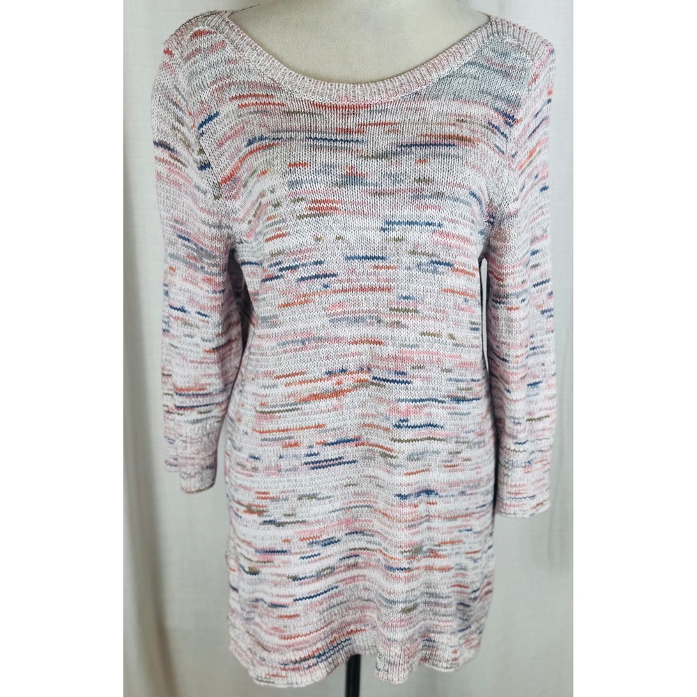 J.Jill Tunic Sweater Space Dye Cotton Knit Pink Blue Women Large Petite LP
